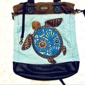 CHALA 🐢 Leather Turtle Bag animal design underwater creatures Blue white stripe